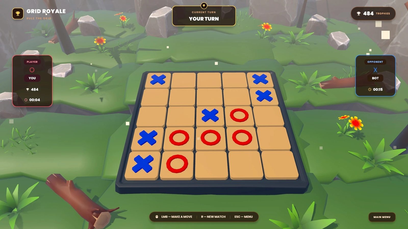 5×5 arena: build a line to win
